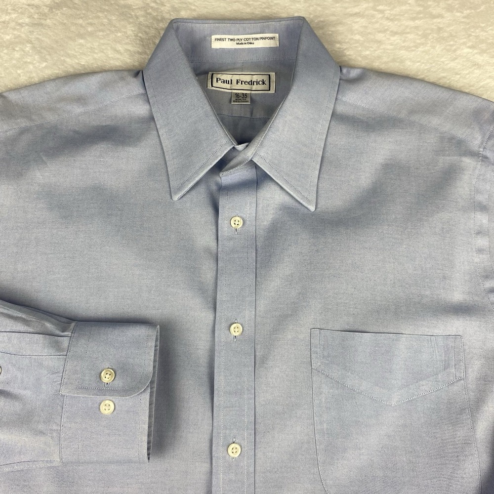 Paul Fredrick Dress Shirt Mens 16-35 Blue Slim Fit 100% Cotton